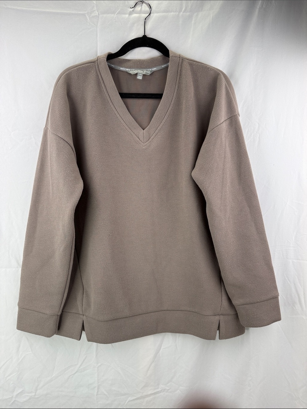 Marc New York Taupe Ribbed V-Neck Sweater
